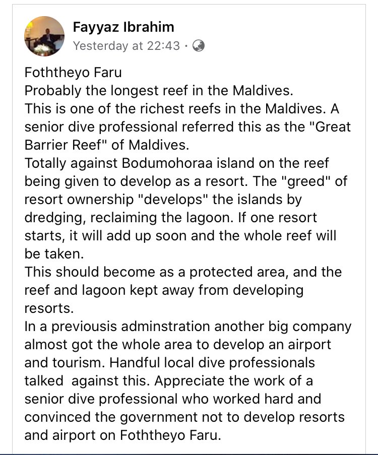 Shuj4uAli's tweet photo. We the people of Vaavu, ask authorities to reconsider and stop Resort Development Projects in Vaavu Fohtheyo Reef. We don’t need just another resort to “ruin” our local economy and natural beauty. ⁦@presidencymv⁩ ⁦@ali20waheed⁩ ⁦@MoTmv⁩ ⁦⁦@ibusolih⁩ https://t.co/UnM0tJ97zA