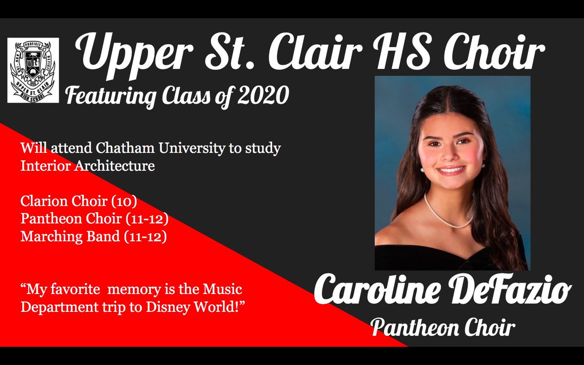 MillieMouse4's tweet photo. I will be honoring my Upper St. Clair HS Pantheon Choir Seniors this month.
Congratulations, Caroline! We will miss you! ❤️
#uschs #uschschoir #USCHS2020 https://t.co/cfXvGK2x37
