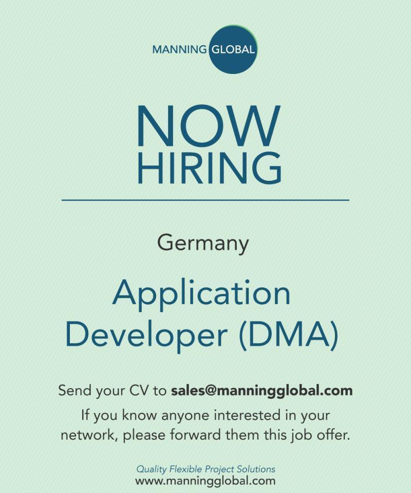 ManningGlobal's tweet photo. New IT role in Germany! ๐ฉ๐ช We are recruiting for an APPLICATION DEVELOPER (DMA). Send your CV to sales@manningglobal.com
#Application #Developer #Java #Tomcat #EMC
#Captiva #Comfax #Vipcom #VBA #FTP #SFTP
#Soap #Corba #Rest #OracleDatabase #Tuxedo
#Germany #ManningGlobal https://t.co/BAfP63oPBc