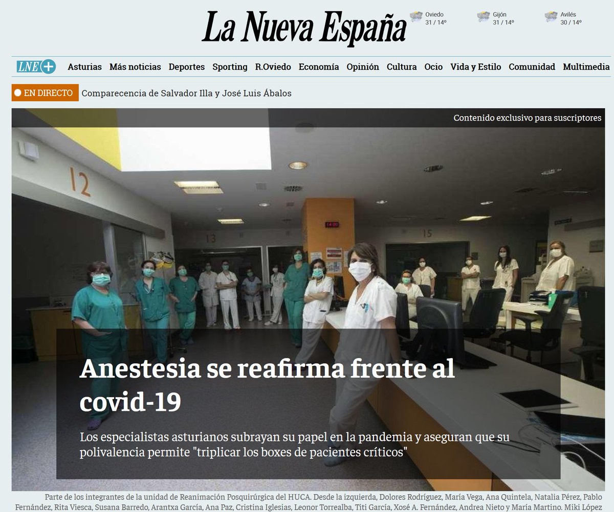 SCISEDAR's tweet photo. Anestesia se reafirma frente al covid-19
Los especialistas asturianos subrayan su papel en la pandemia y aseguran que su polivalencia permite "triplicar los boxes de pacientes críticos"
@sedar_es 

https://t.co/8V4a3MzMVv https://t.co/o3GI01ICWe