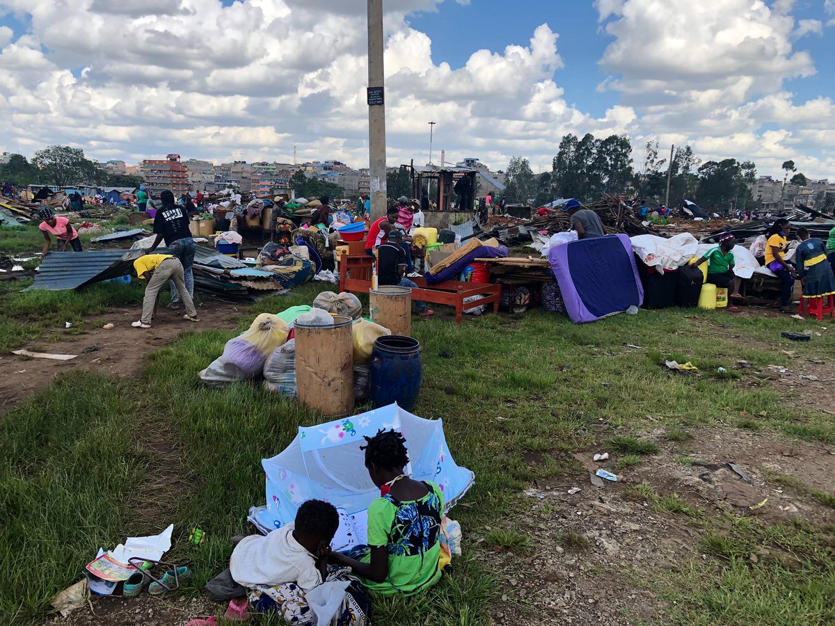 bonifacemwangi's tweet photo. This is Kariobangi, an informal settlement called Kiambea. Government demolished homes and left 7000 people homeless. It’s true the land belongs to the GOK, evicting people during Corona pandemic is inhumane &amp; they can’t leave Nairobi. They were given 24hrs notice. #UkweliMtaani https://t.co/pbmWZeEcn1