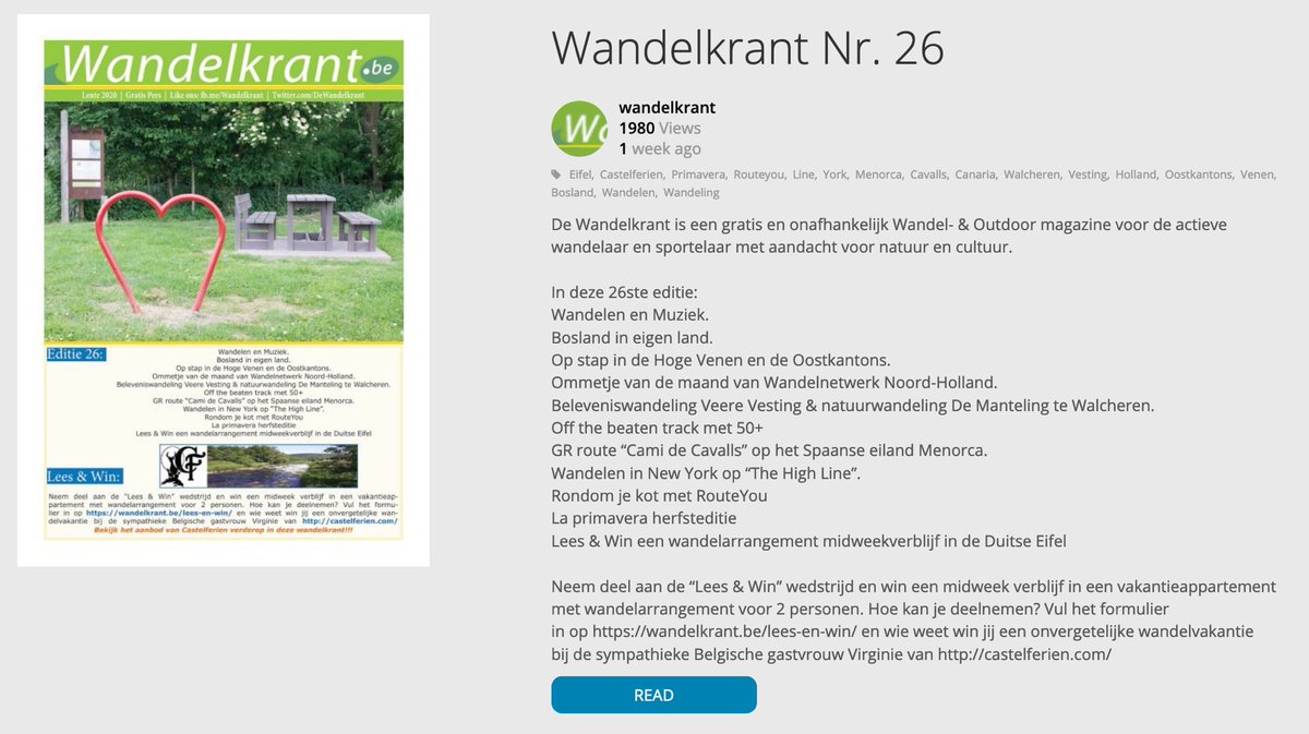 DeWandelkrant's tweet photo. Ben jij zo dadelijk onze 2000ste lezer/lezeres van onze gratis Wandelkrant? Blader gratis doorheen 72 pagina’s wandel-lees-plezier via https://t.co/yidBxGaKyW https://t.co/kJo0IdPGcV