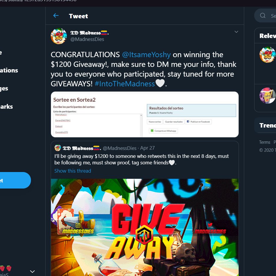 TLN5555's tweet photo. @MadnessDies @MadnessDies smells of fraud🦨
Think that proves my point, he just blocked me lol. 

 Be cautious about which giveaways you enter.
#ScammerAwareness
#Scammer #Scam #Scams #TwitterScam #TwitterFraud #FakeGiveAways #FakeGaws #FakeGaw

@cctip_io draw 0.01 ETH 250 #MadnessDiesScam https://t.co/PNtJV3Hy3I
