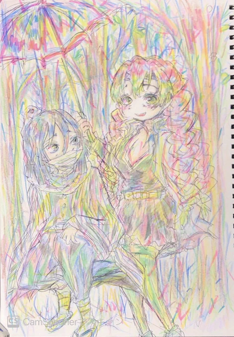 おばみつ。 

「伊黒さん、濡れちゃうわよ。」

雨に打たれてる伊黒さんに傘をさしてあげるみつりちゃんという設定でした☂️ 