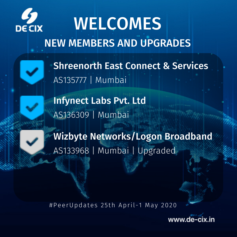 decixindia's tweet photo. #DECIXMumbai is pleased to welcome the #ISPs and upgraded networks #connected last week.
#DECIXIndia #IXPinIndia #Peering https://t.co/oTFU7Uc1YQ