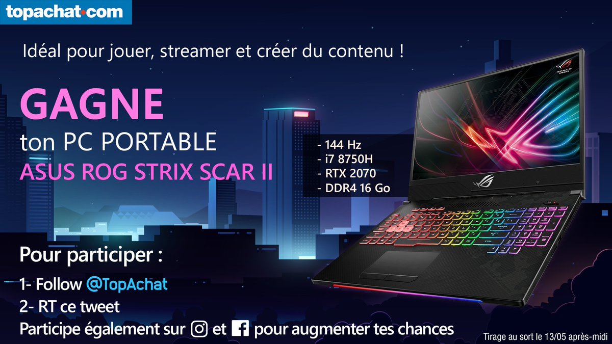 TopAchat's tweet image. #Concours 

Gagne ton PC Portable Gamer !
17.3" 144 Hz - i7 8750H - RTX 2070 

GO #RT !!