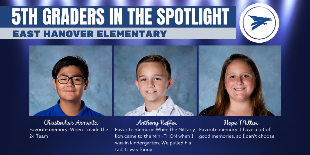 EastHanoverPTO's tweet photo. Each day we will be featuring some of our 5th Grade Students. Check back each day to celebrate these 5th graders.

💙 5th Graders in the Spotlight 💙 #Classof2027 #WeLoveOurEH5thGraders https://t.co/6fsYbiZJfA