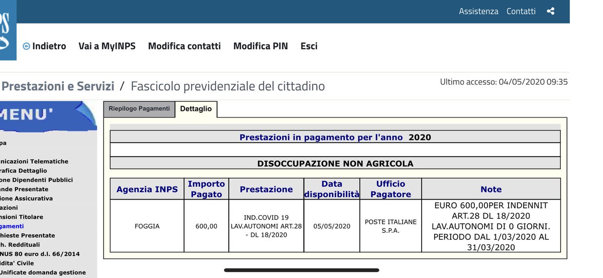 fabioti87's tweet photo. @INPS_it in pagamenti mi dice data disponibilità 05/05/2020....significa che domani dovrei ricevere dto benedetto bonifico? https://t.co/xBG3qBcIz8