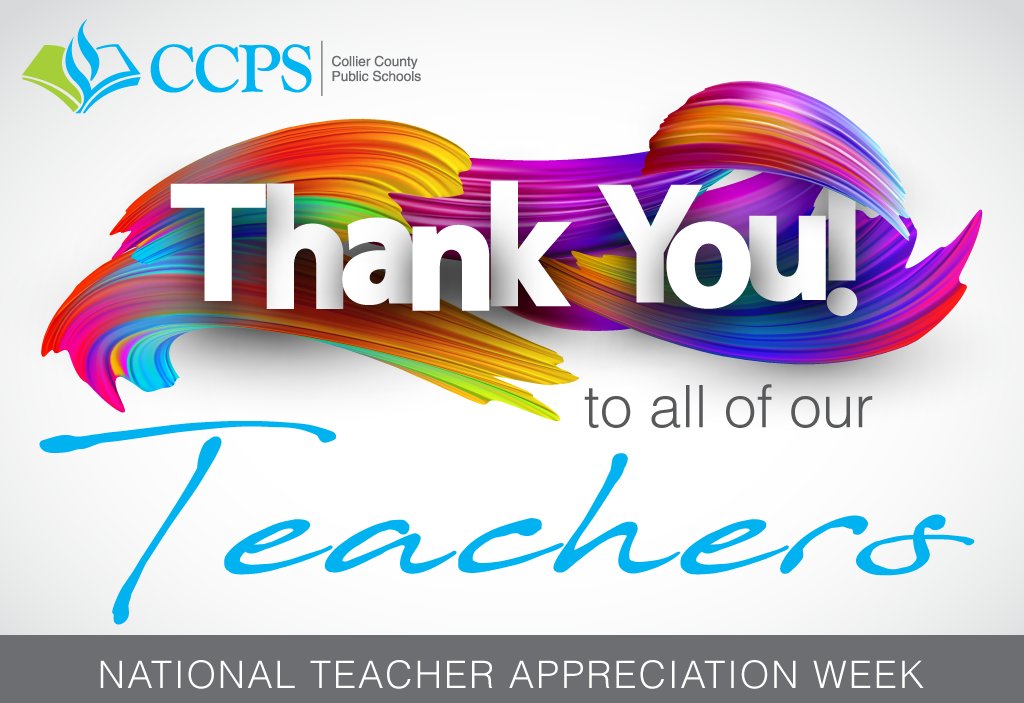 collierschools's tweet photo. It's Teacher Appreciation Week! We want to take a moment to thank each and every one of our 3,200 teachers. You have ALL gone above and beyond to ensure that our students continue learning during these challenging times. Thank you for everything you do for our #CCPSFamily. https://t.co/2vYszpWNU5