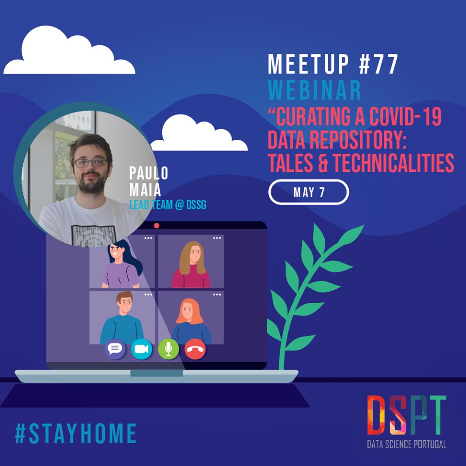 dssgpt's tweet photo. Esta quinta feira, às 18h30, vamos participar num webinar organizado pela Data Science Portugal, com o tema "Curating a COVID-19 data repository: tales and technicalities".

Podem-se inscrever em: https://t.co/F6tjRC9S13 https://t.co/S4RuU3ym31
