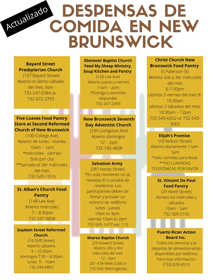 NBCityCenter's tweet photo. If you or someone you know are in need of a food in #NewBrunswick, see below for the current list of open pantries. These change daily, so be sure to contact them ahead of time to check for availability.
#foodpantry #newbrunswicknj #newbrunswicknjstrong #supportnewbrunswick https://t.co/bWRwHaGCSd