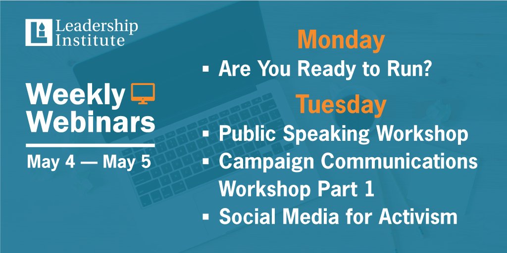 LeadershipInst's tweet photo. Are you campaign ready?
Join LI this week for one or more webinars that will make you campaign ready!
#LearntoWin #Campaignready #Learnfromhome
Register ➡https://t.co/pJTPbilLnM https://t.co/HfAwumaaoM