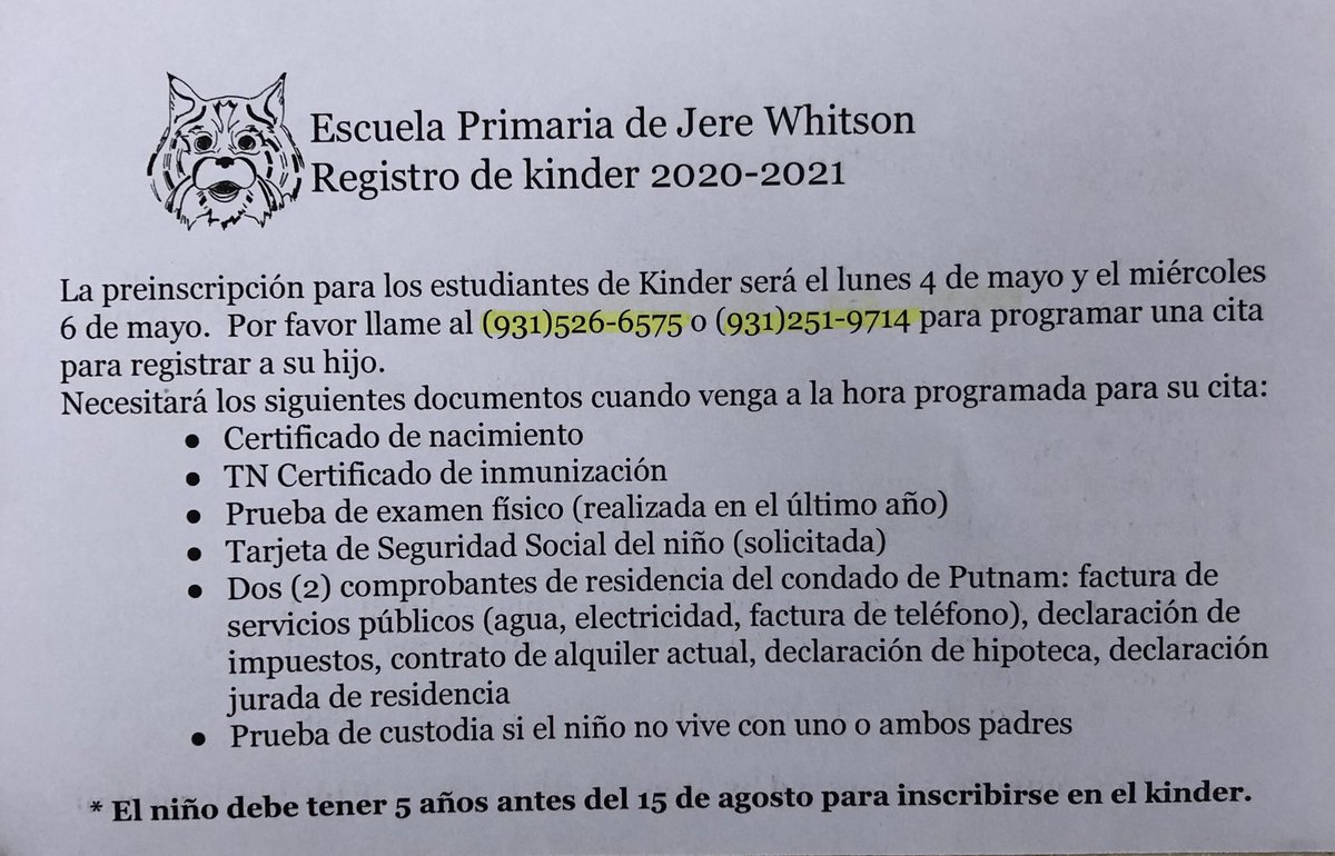 JWES_Wildcats's tweet photo. We are still setting pre-registration appointments for Wednesday for those who are eligible for Kindergarten at Jere Whitson Elementary next year. Please call the JWES office to set an appointment. https://t.co/PLomFiV4l1