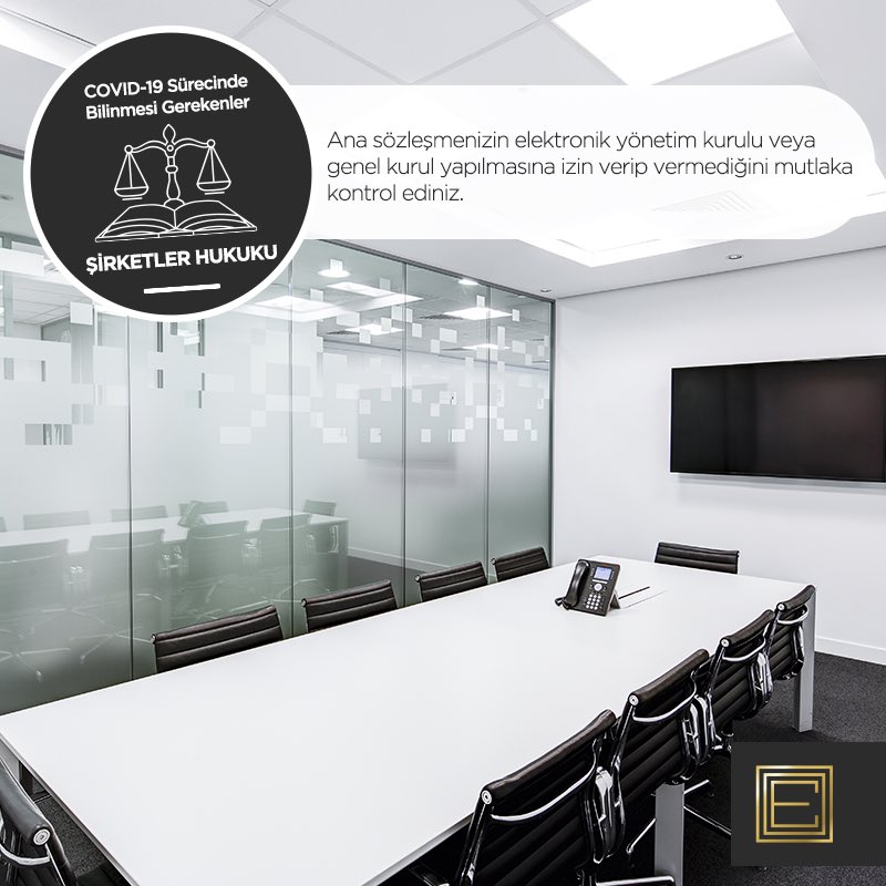 Ana sözleşmenizin elektronik yönetim kurulu veya genel kurul yapılmasına izin verip vermediğini mutlaka kontrol ediniz.
#Covid19 #ŞirketlerHukuku
