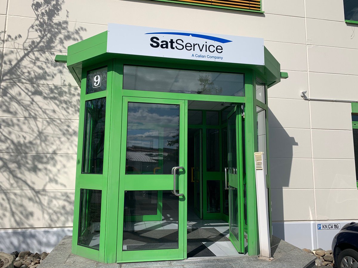 SatServiceGmbH's tweet photo. SatService drives its efforts to become also visually „A Calian Company“. Last action was to replace the company nameplate with the new logo.
This will show visitors the close cooperation with our parent company Calian, but also with our colleagues and friends at SED Systems. https://t.co/F0pOJ2pGwN