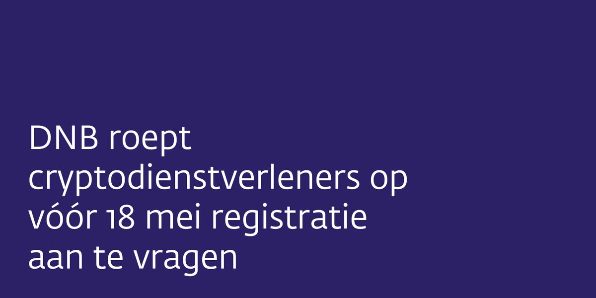 DNB_NL's tweet photo. Cryptodienstverleners komen onder ons #integriteitstoezicht. Naar verwachting per 18 mei. 

Lees hier meer 👉https://t.co/YcYSCQSu74 #crypto #cryptonieuws https://t.co/0pTmpMkiOM