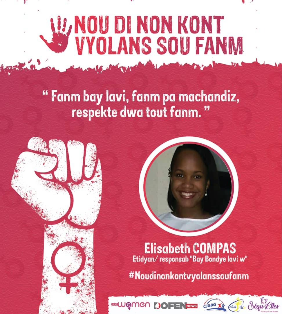 wwomenorg's tweet photo. "Fanm bay lavi, fanm pa machandiz, respekte dwa tout fanm."
.
.
.
#noudinonkontvyolanssoufanm
#wewomenorg #sequElles #Dofen #HFTIC #CJGBG #nonalaviolence #femmesdecourage #luttonscontrelaviolence #protection #protegeonslesfemmes https://t.co/xNRHi9I4xc