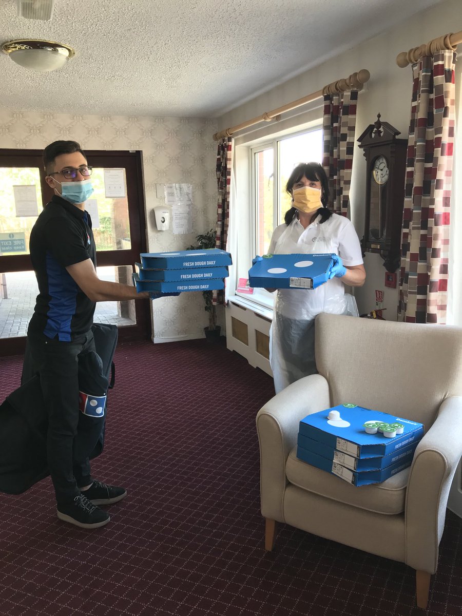 Dominos Pizza delivering free pizza to Belmont Care Home for all the staff in appreciation for all their hard work. Thank you Dominos