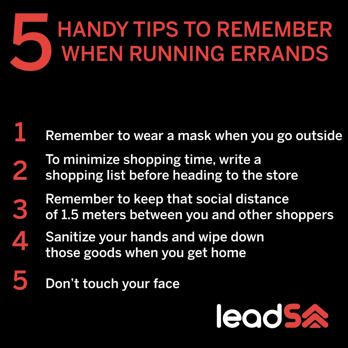 BrandPrimedia's tweet photo. Here are five handy tips to remember when running errands. @lead_sa #LeadSA https://t.co/wLRlyPtwZY