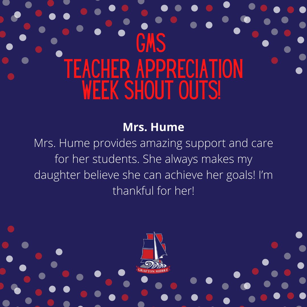 GMS Teacher Shout Outs for Teacher Appreciation Week! This one is for you <a href="/MrsHumeCE/">Melissa Hume</a>! #RUaClipper #leadYCSD