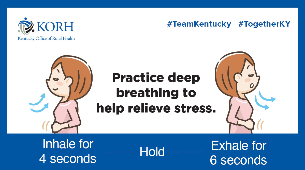 KYRuralHealth's tweet photo. Deep breathing increases the supply of oxygen to your brain which promotes a state of calmness. It can also help you feel connected to your body — by shifting awareness away from worries in your head and quieting your mind. #StayHealthyAtHome #ThisIsNotForever #SelfCare https://t.co/srH0cjKYIE