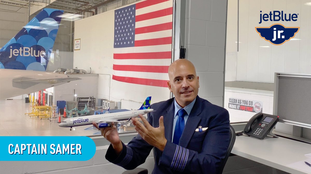 JetBlue's tweet photo. What do our jets and a paper airplane have in common? More than you think. Today on JetBlue Jr., join Captain Samer for a kid-friendly lesson in paper plane folding and the physics of air travel. Watch here: https://t.co/bzTIszFEVf https://t.co/VbqCvqSULs