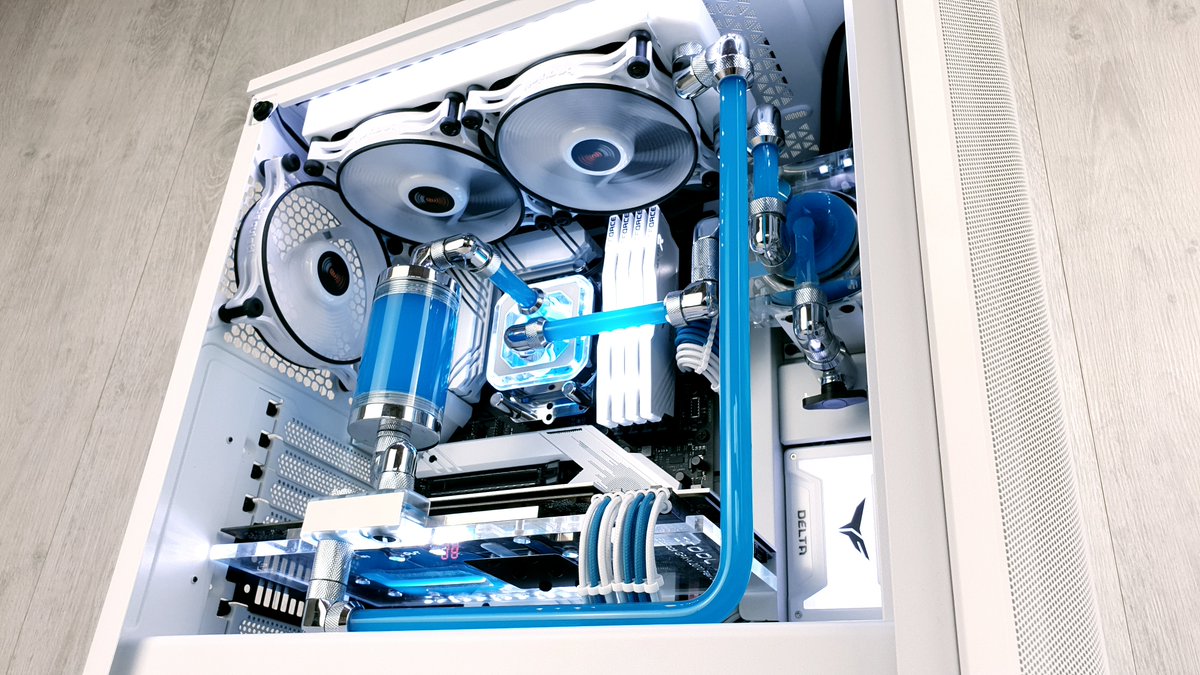 bequietofficial's tweet photo. "Pastel DX" - isn't it beautiful? Thanks a lot to @Mod83gaming for this amazing Pure Base 500DX build!
#bequiet #mod83 #PureBase500DX #PastelDX #custompc #watercooling https://t.co/tn8BkvRJF5