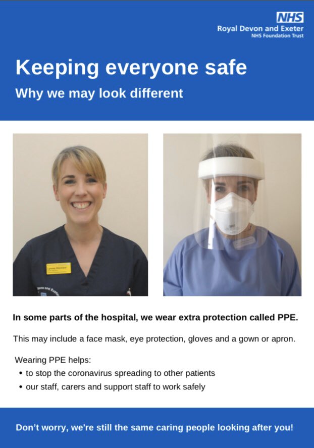 LynseyStannard's tweet image. #hellomynameis Lynsey and may I ask your name? I know you are worried/scared but you aren’t alone. I am wearing this PPE to protect you and I, and all of those around us. I am here to care for you and be your advocate #therightppe #safety #care #COVID #NHS @RDEhospitals @IPCT_RDE