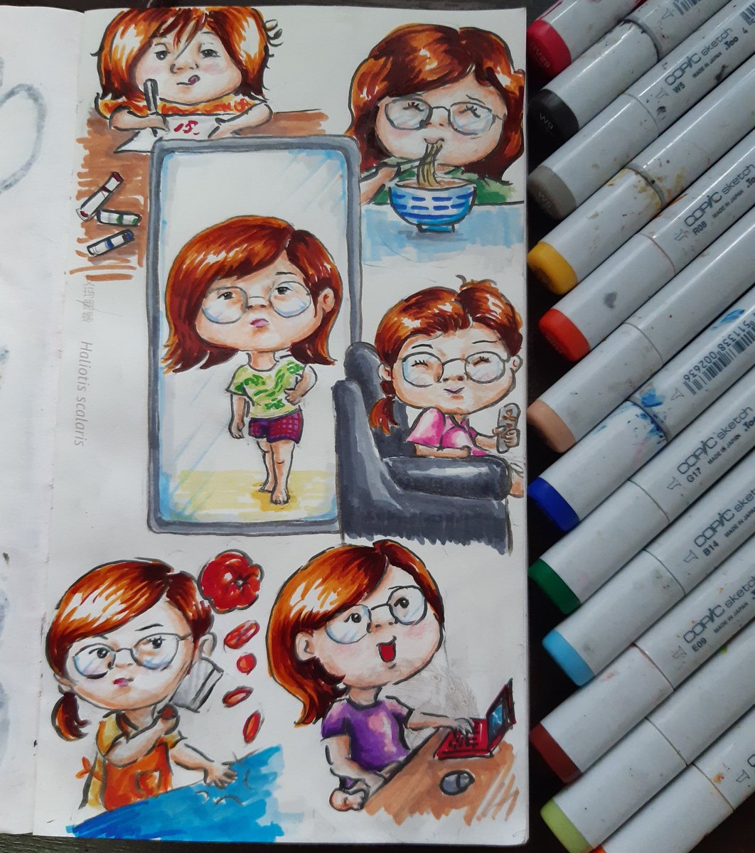 windlikegirl's tweet photo. My stay at home life...On my way to figure out my own drawing style, coloured with #copicmarkers .
#artwork #drawmylife #drawing #illustration https://t.co/bgFkS0MLDH