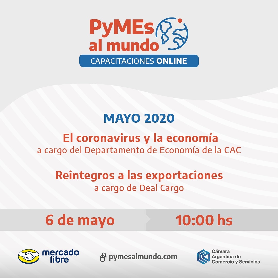 CACteinforma's tweet photo. El próximo miercoles realizaremos una #Webinar de #PyMEsAlMundo junto a @ML_Argentina para que te sigas capacitando desde tu casa ;) Conectate y descubrí cómo afecta el #Coronavirus a las exportaciones. Ingresá el jueves en: https://t.co/jLod4mPXoG https://t.co/aOxLSgwszA