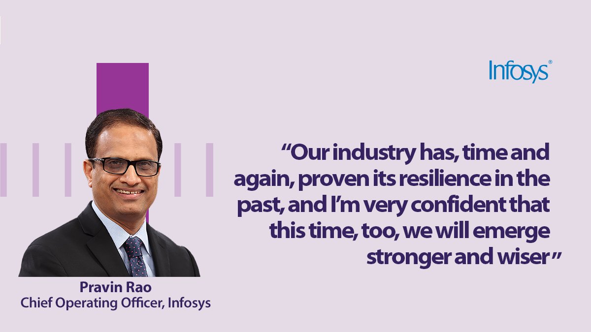 Infosys's tweet photo. Pravin Rao, COO, Infosys, talks to @pfersht about his role as the Chairman of #NASSCOM, his vision for the Indian #IT industry and how the industry can steady itself and sail through the #COVID19 storm. Read the full interview here https://t.co/odiXJL4Ujh #NavigateYourNext https://t.co/PpMeNI24lr
