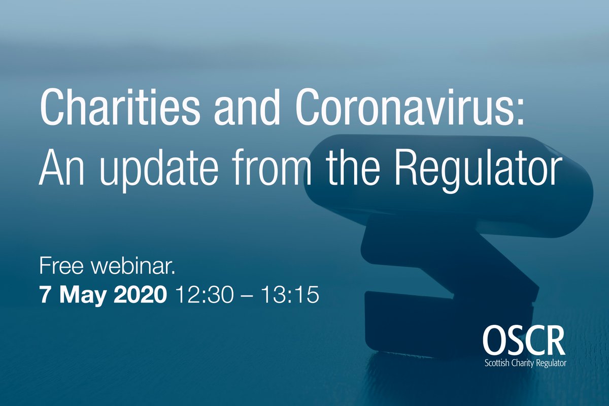 OSCR is hosting a 'Charities and Coronavirus - an update from the Regulator' webinar on Thursday (7 May).

You will need to register before the start time to be issued with a link that will allows you to participate.

Find out more: bit.ly/OSCRwebinar