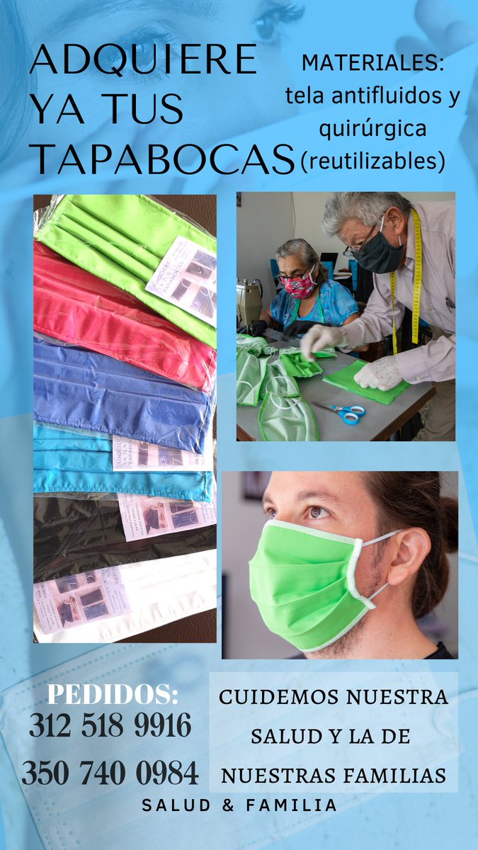 PabloAn79345308's tweet photo. #bastadecuarentena En familia estamos fabricando tapabocas reutilizables, la modistería ha sido el sustento de mis padres y en ésta epoca ha sido difícil Son reutilizables, 2 capas, telas antifluidos y quirúrgica. Ayúdanos comprando o RT. Pedidos al DM Apoyanos en ésta iniciativa https://t.co/9chNAZqyTD