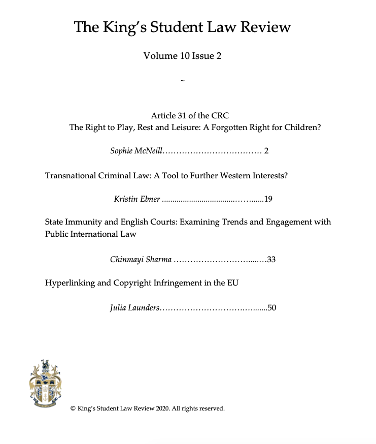 KCLSLR's tweet photo. The KSLR is pleased to announce that Volume 10, Issue 2 is now online! 
Read it here: https://t.co/1c1oLS6FV0 
#KSLR #legaltwitter @KCL_Law https://t.co/WydQ81VoKs