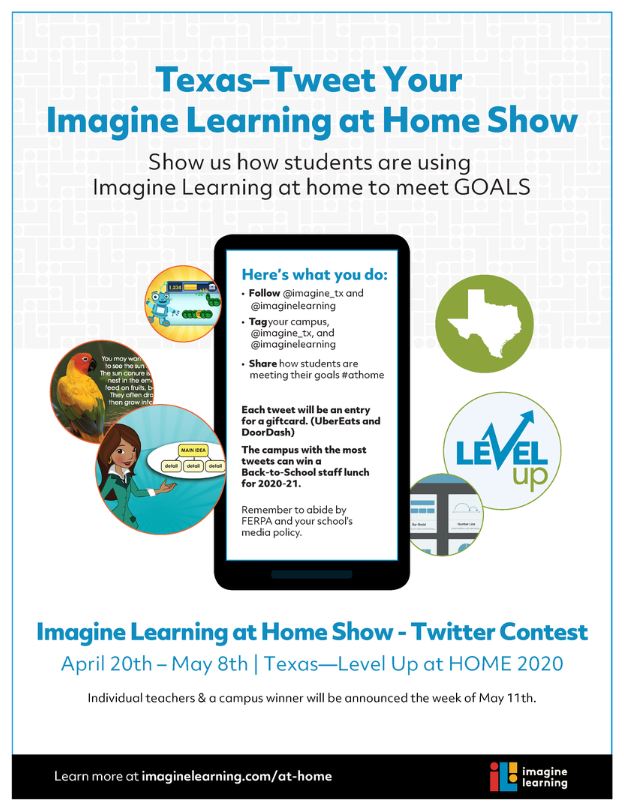 MisseyChavez's tweet photo. @imagine_tx wants to hear from YOU! Tweet your @ImagineLearning at-home successes, tips, GOALS #imagineathome #endsMay8th #THISisYOURweek #TeacherAppreciationWeek2020 https://t.co/2VXOC4P7tu