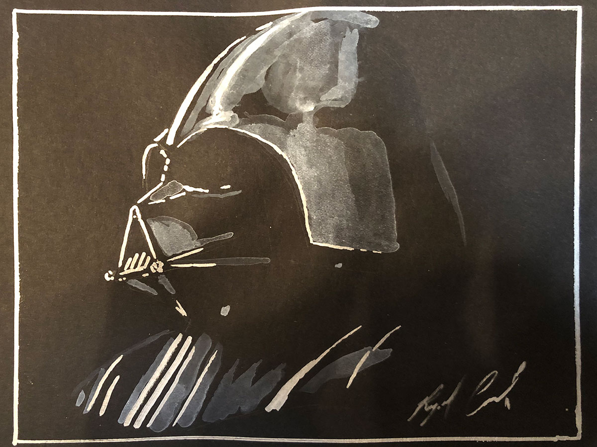 rcassel's tweet photo. #MayThe4thBeWithYou Two drawings made with metallic marker on black paper and acrylic wash. #MayWeCreate #StarWarsDay https://t.co/A4Onko4wtF