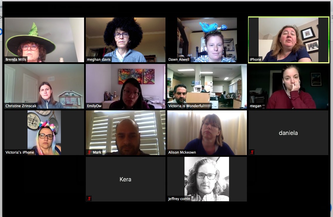 CrownPointFHC's tweet photo. A challenge has been extended!  The "Tuesday" team has challenged the rest of the weekday teams to top a surprise "Crazy Hair Day" during the virtual meeting this morning.  Game On! https://t.co/7tD0RyGhr5
