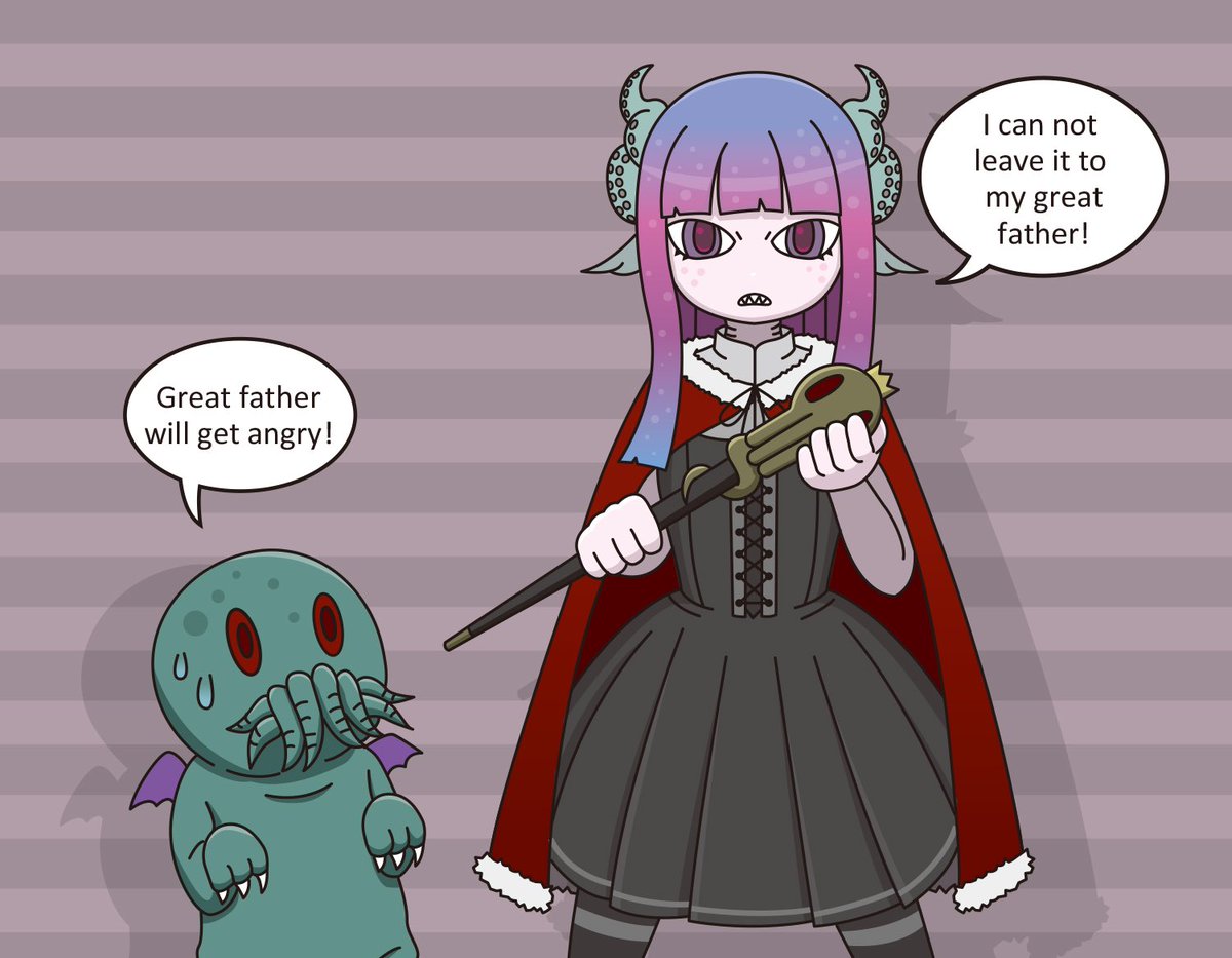 前に描いたクティーラちゃんと落とし子くん。なかなか復活しない父上に剛を煮やし勝手に人類征服を始めようとする姉とそれを宥める弟なやつ。 