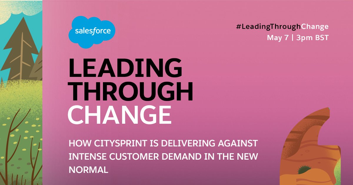 SalesforceUK's tweet photo. In this week's #LeadingThroughChange UK webinar we are joined by @CitySprint_UK to hear how they are using technology to respond to the current crisis. Sign up here --> https://t.co/vlVemdTSUs https://t.co/ZhYsECw7AW