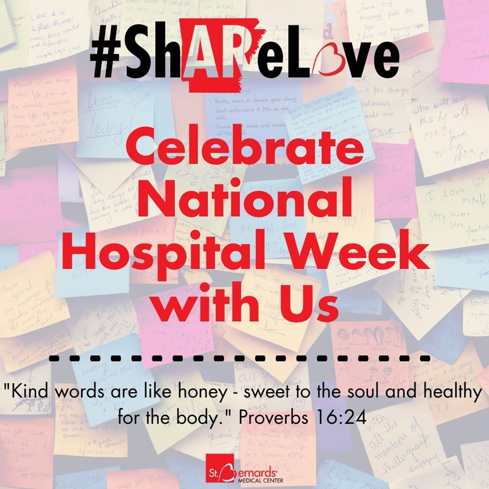 StBernards's tweet photo. To celebrate National Hospital Week, we invite you to share some love--a word of encouragement, a note or a prayer--with the St. Bernards team. Here's the link: https://t.co/iXVFQujR5B

National Hospital Week starts May 11. Thank you for helping us celebrate! https://t.co/uI8QtLZKz2