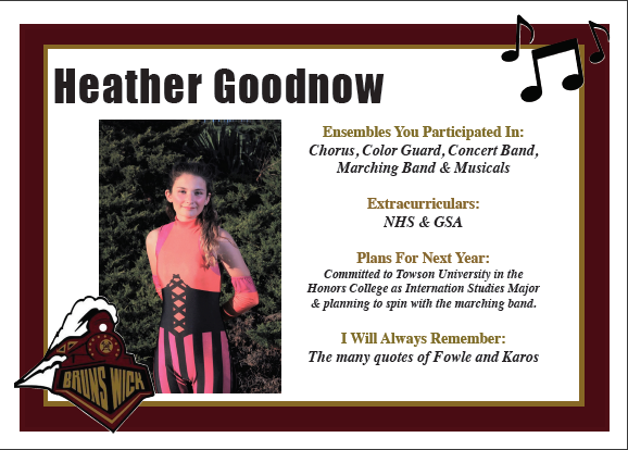 RailroaderMusic's tweet photo. Over the next few days, we will be recognizing the seniors who have worked hard over the years in our music department.  Our first senior is Heather Goodnow! #OneSchoolNoLimits #GoBigInBrunswick #SeniorSpotlight https://t.co/yeq3NDawJc