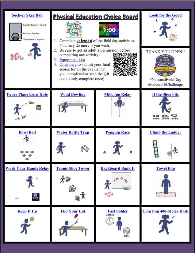 CoachHoutz's tweet photo. #NationalFieldDay Week is here! So get up and get moving! May not be our typical Field Day but it will be one to remember! Thanks to @openphysed for the incredible resources and activities! #5thavefalcons #FalconPEChallenge #CommUNITY #FalconPride #FalconsConnect https://t.co/qOpqBBwvI9