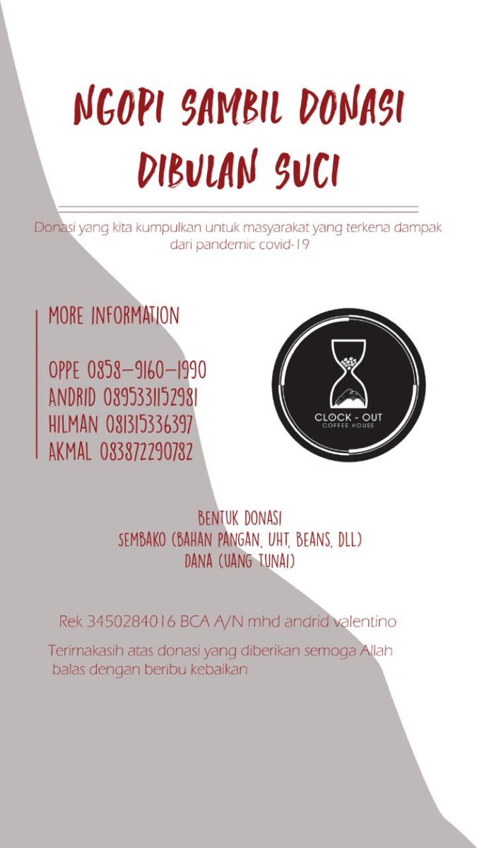 ClockOutCoffee1's tweet photo. Ngopi Sambil Donasi di Bulan Suci Ramadhan https://t.co/QabQelN6tf