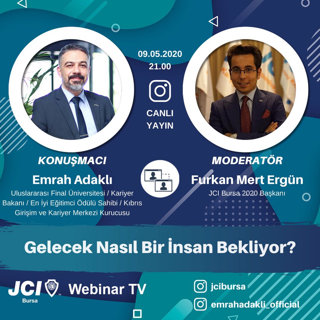Cumartesi ⏰21.00’de #JCI Bursa Başkanı Sn. Furkan Mert Ergün’ün konuğu oluyorum. Bu güzel sohbete davetlisiniz! 
#instagram #canlı <a href="/jcibursa/">jcibursa</a> @emrahadakli_official 👈
<a href="/furkanmertergun/">Furkan Mert ERGÜN®</a> <a href="/jcibursaa/">JCI Bursa</a> <a href="/JCI_Turkiye/">JCI Türkiye</a>