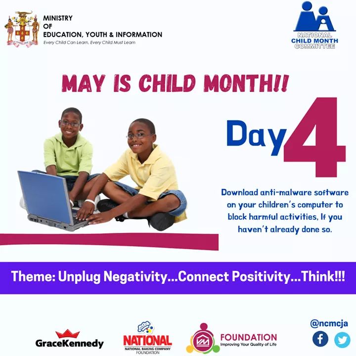 ncmcja's tweet photo. It's Marvelous Monday 🤩🥳

Day 4:
Download anti-malware software on your children’s computer to block harmful activities, If you haven’t already done so.

Be sure to get safe tips at: https://t.co/p1eVcbRcjn

Official Hashtags:
#childmonthja
#ncmcja https://t.co/PNJwdusuOL