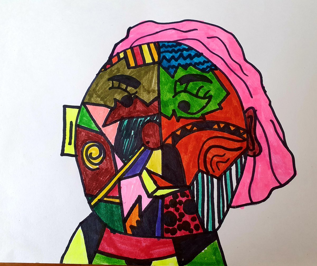 chamberlain2014's tweet photo. Oliver's portrait of 'Mummy' Picasso's style    @Reginald_Elton https://t.co/QZ8VaDQWqP