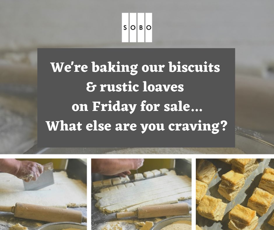 SoboCafe's tweet photo. We're baking our from-scratch house Rustic Bread and Buttermilk Biscuits on Friday. What else would you like to see us bake? #fromscratchwithlove #sobodelicious #sobotogo #sobocommunity #sobostrong #curbsidebalt #baltrw #sobocafe https://t.co/1aEtgEypo7