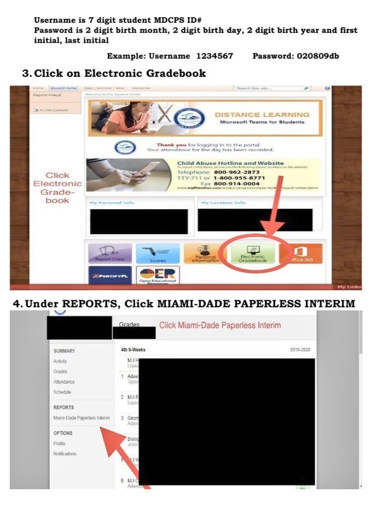 MDCPS's tweet photo. Attention students and parents!Interim Progress Reports are now available through the Student &amp; Parent Portal. Here’s where to find them. #MDCPSLearns https://t.co/HMQOOrUYZf