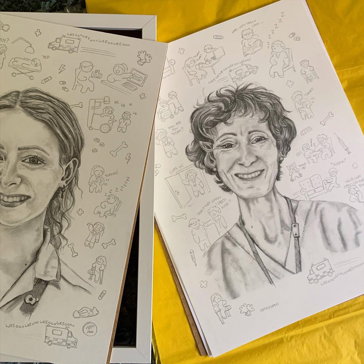 HMcAusland's tweet photo. And they’re off! First 2 portraits framed and in the post, looking forward to the next portrait of a frontline WMAS paramedic.
#PortraitsforNHSHeroes
.
#inthepost #royalmail #portraits #HMc #HMcDrawWithMe #Pencilportrait #pencildrawing #britishartist #artteacher #NHS #staysafe https://t.co/C2762zzFOf
