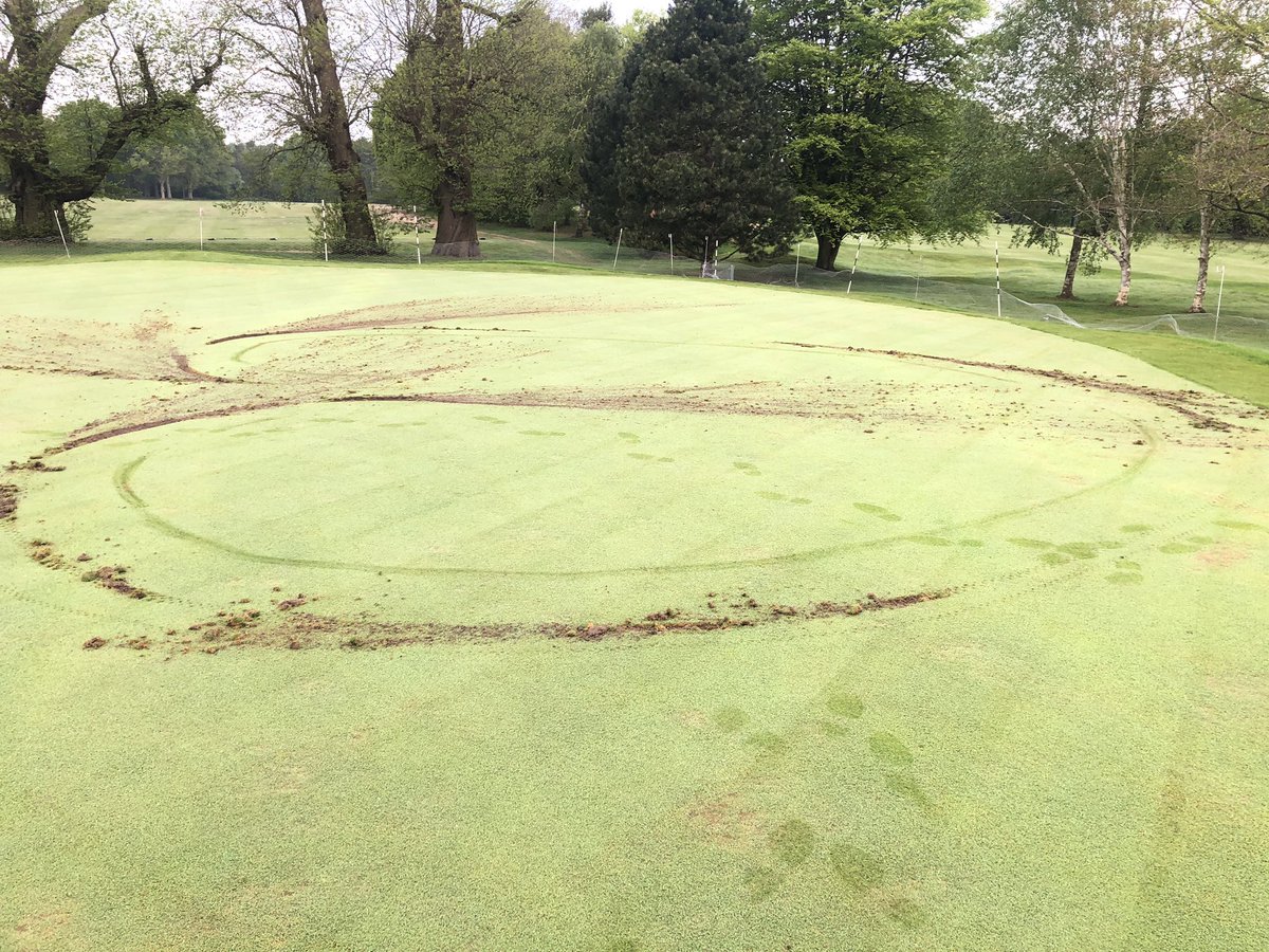 A tough year just got a whole lot tougher with 8 local  youths on quads/moto x bikes destroying some of the greens last night.  (FYI it’s working class lads who will be repairing the damage).  Thanks to the volunteers who came in to help me and my staff some of which were off